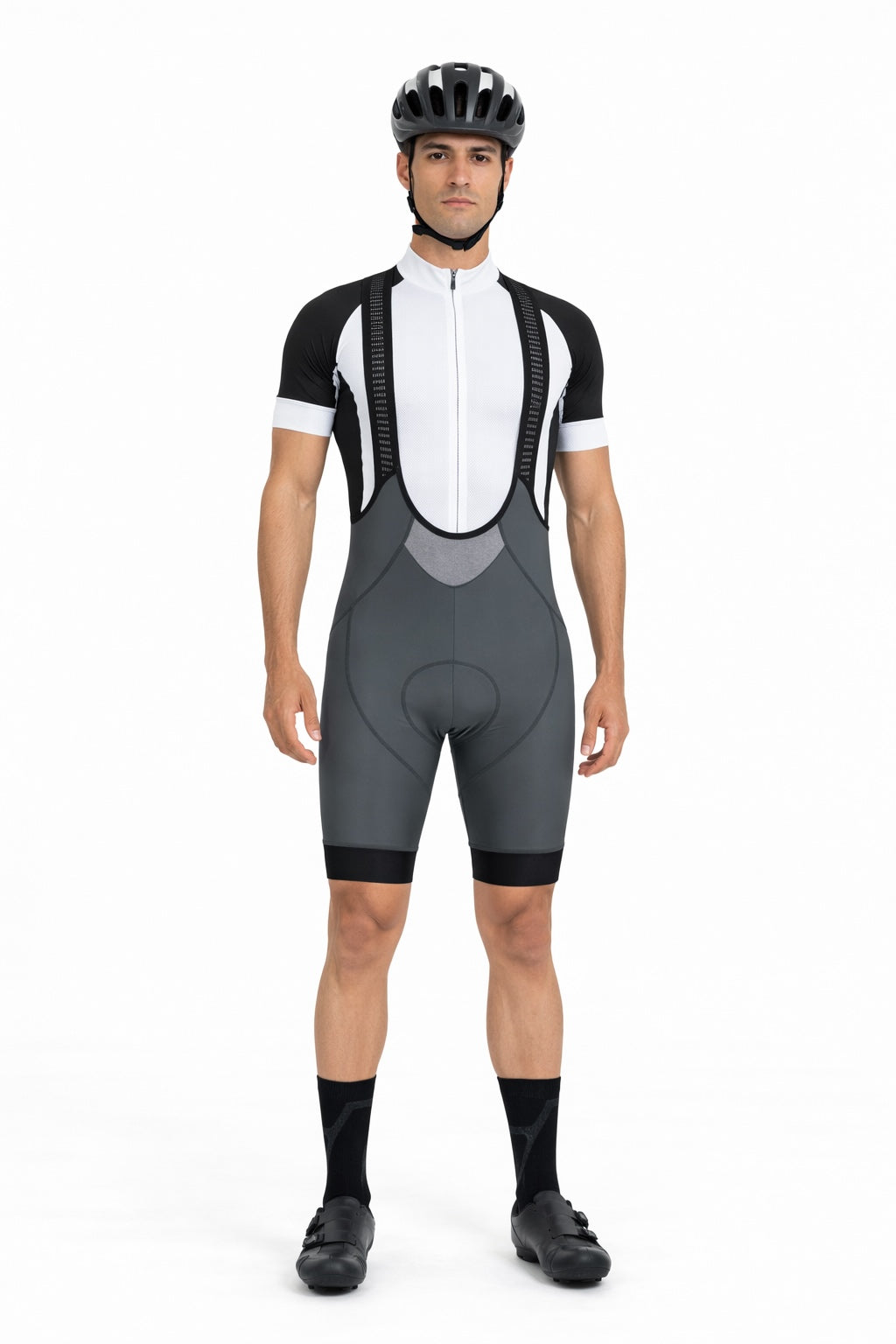 Herren Fahrradhose Kurz Radhose mit Trägern Trägerhose Pro Team Line Grau