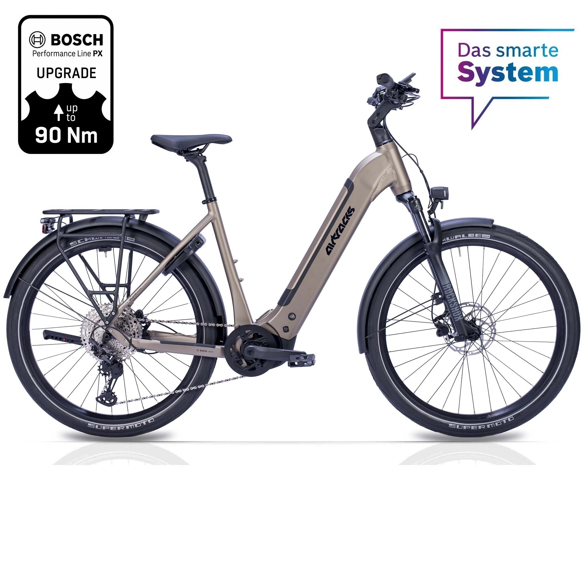 e bike damen 90 nm 27,5" Damen E-Bike SUV Trekkingrad Wave LS TERRA CX1 BOSCH PERFORMANCE LINE  PX Smart System POWERTUBE 800 Wh 12 x GANG SHIMANO XT RD-M8100 SGS Beige.  Größenеmpfehlung 45cm: 165-175cm, 50cm 175-185cm, 55