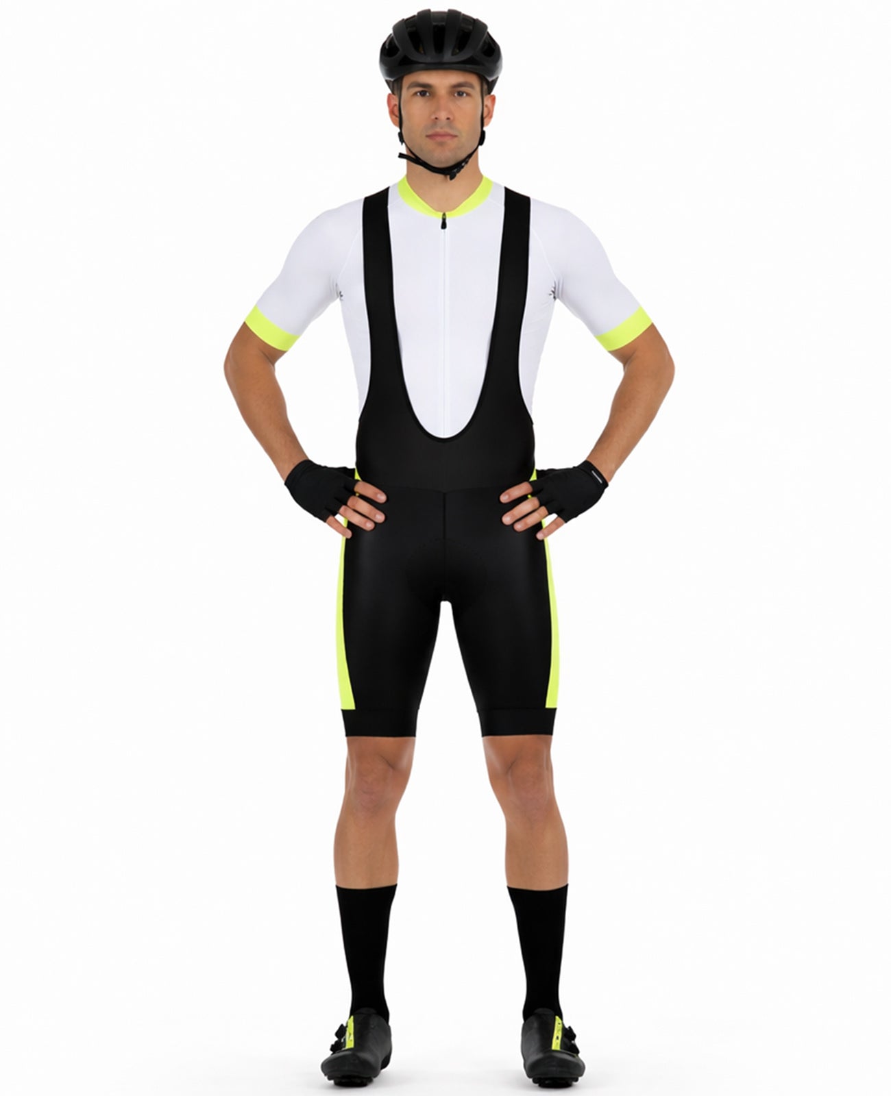 Herren Fahrradhose Kurz Radhose mit Trägern Trägerhose Pro Line Schwarz-Neon