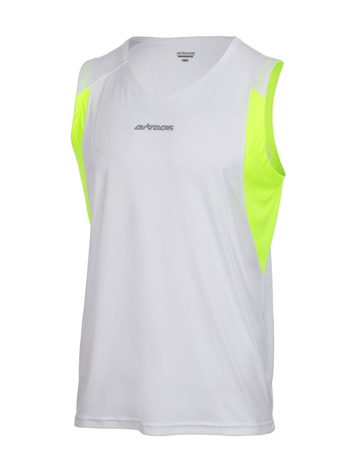 Running shirt sleeveless tank top per line white-neon