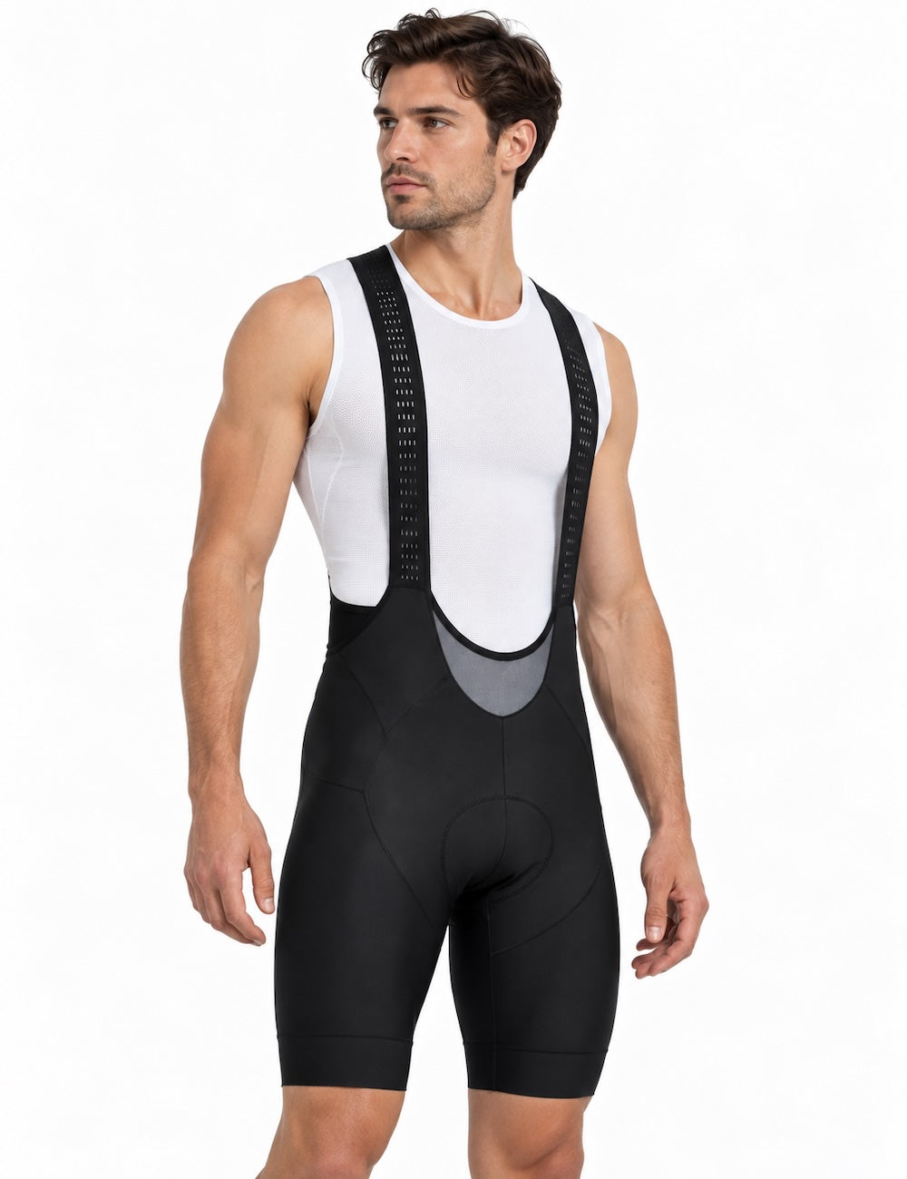 Pantalon à vélo masculin brièvement avec des sangles pantalon de transport par ligne d'équipe noire