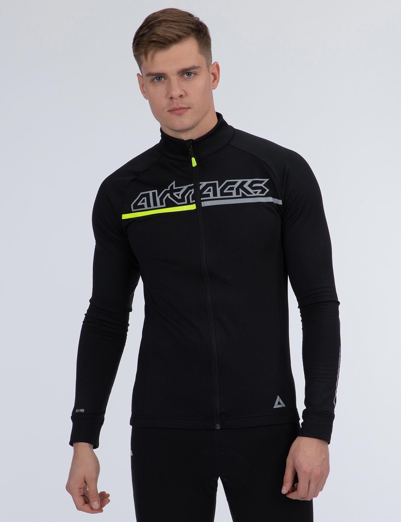 Men s thermal cycling jersey long sleeve Pro Team black neon