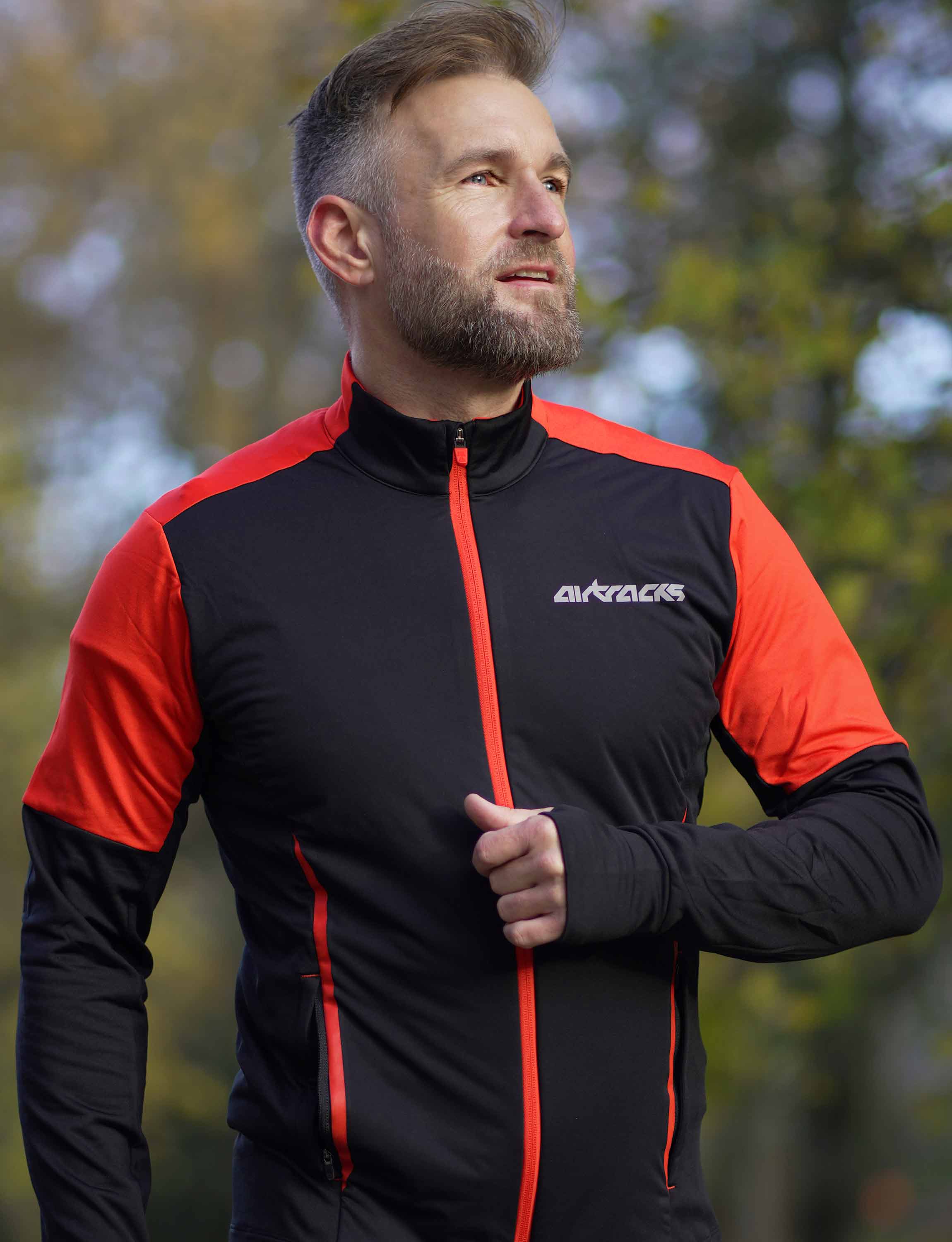 Men s Winter Fleece Running Shirt Long Sleeve Thermo Running Sweatshirt Pro Line Black Red Set Product