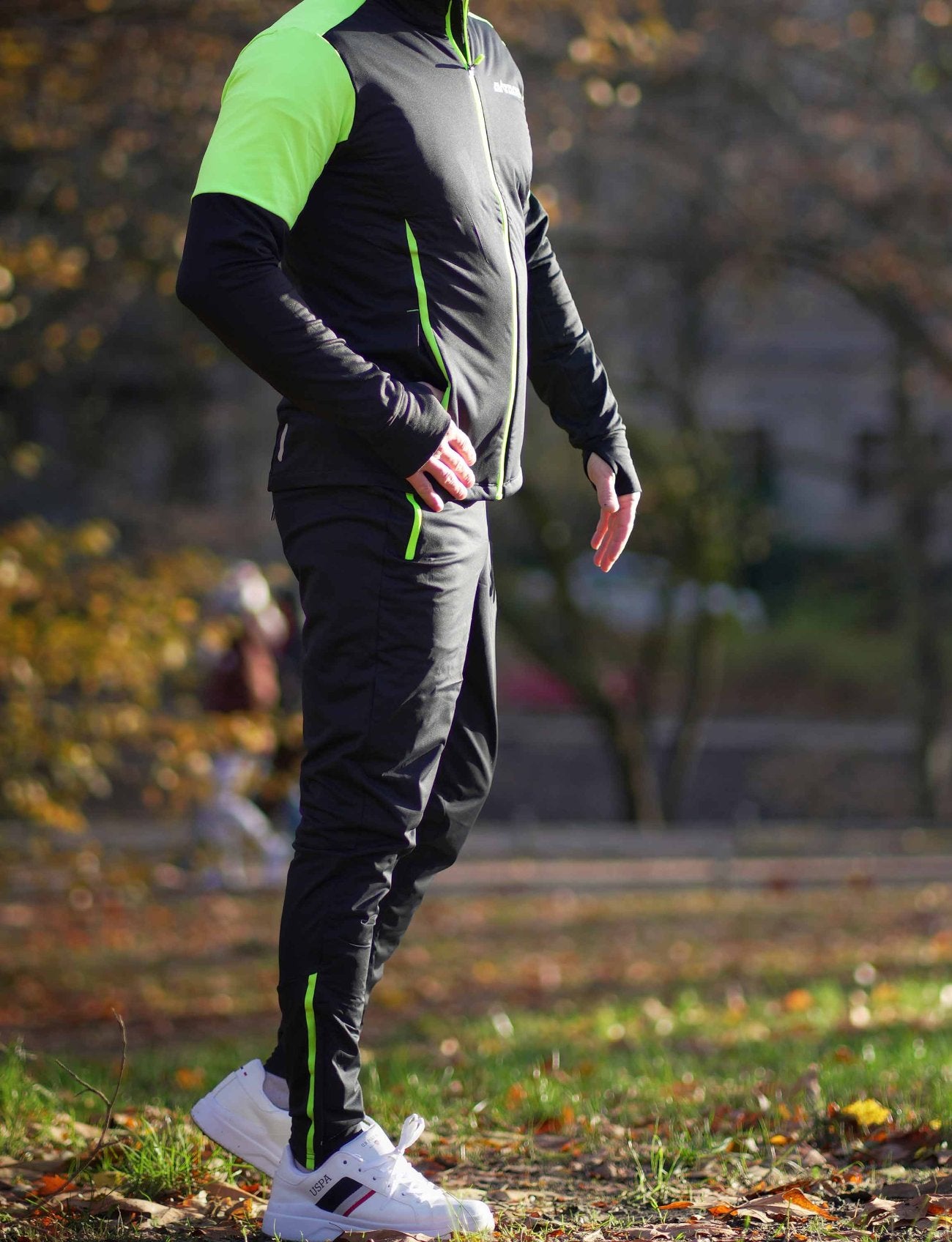 Herren Winter Laufset Pro Line Laufshirt + Laufhose Lang Schwarz Neon