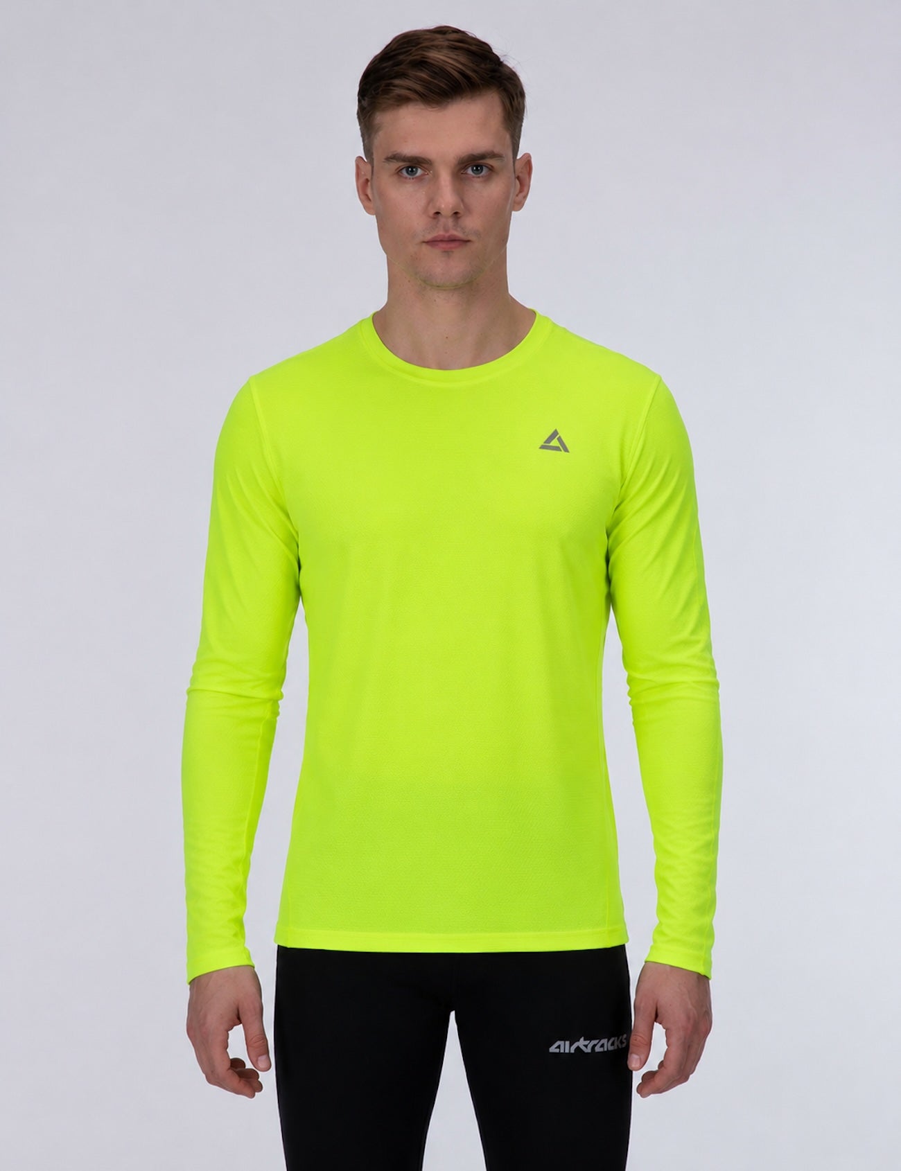 Men's functional running shirt long -sleeved per line neon white
