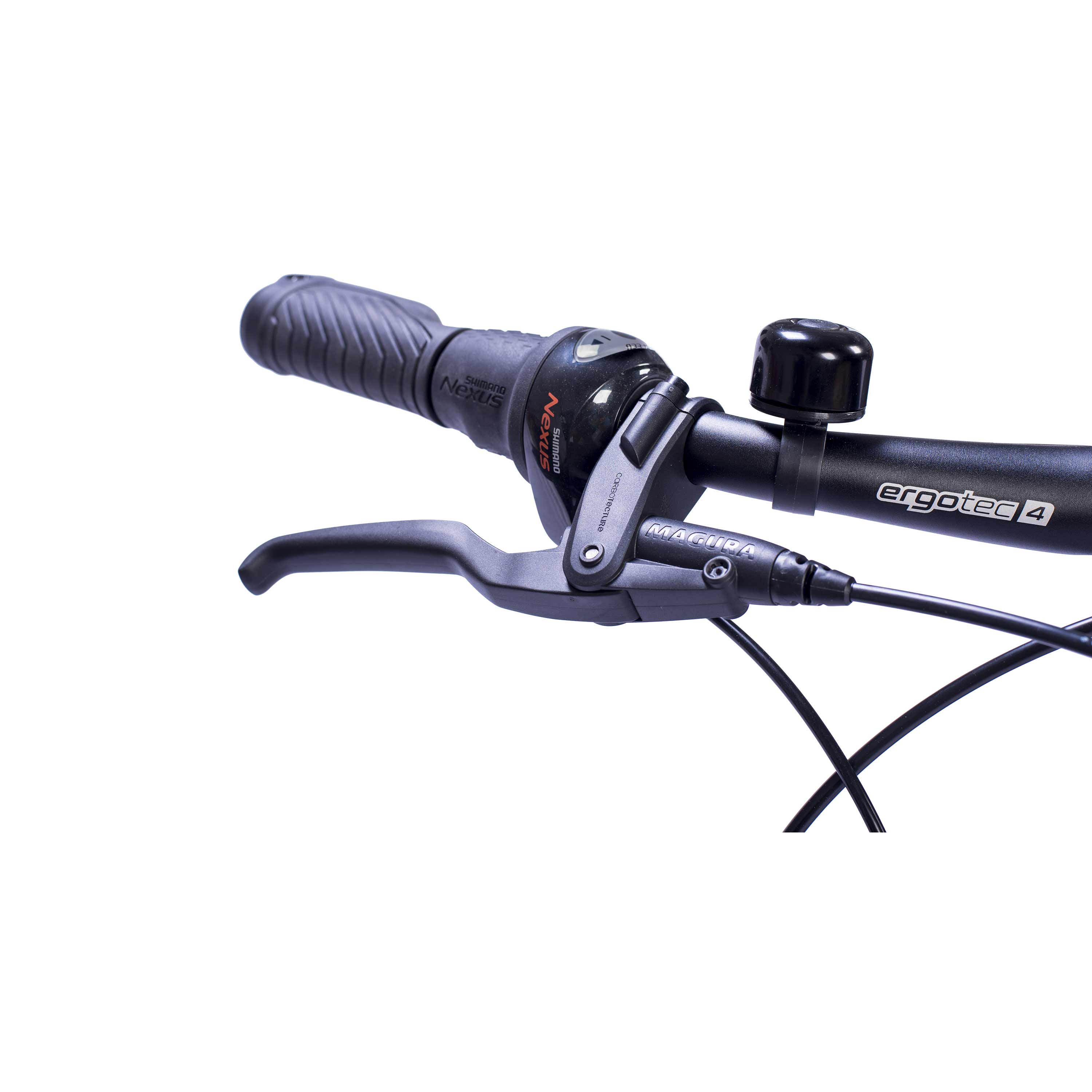 28" E-Bike City Fahrrad V-Tron RACK BOSCH ACTIVE LINE 400 Wh 7 GANG SHIMANO NEXUS RÜCKTRITTBREMSE Schwarz