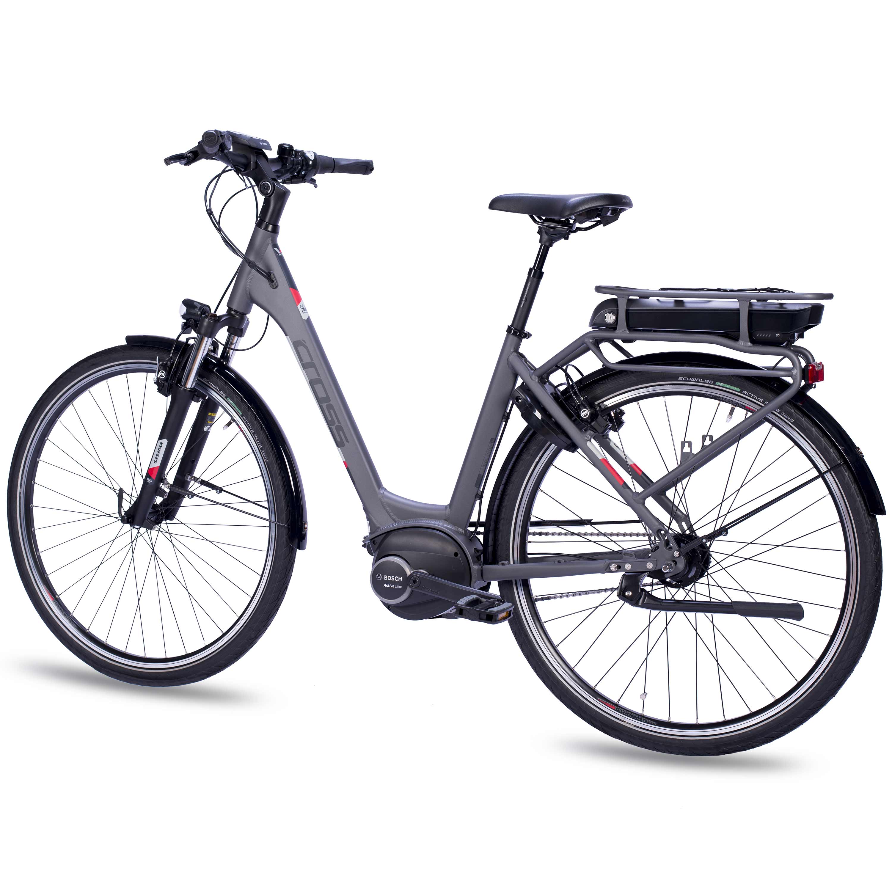 28" E-Bike City Fahrrad V-Tron RACK BOSCH ACTIVE LINE 400 Wh 7 GANG SHIMANO NEXUS RÜCKTRITTBREMSE Schwarz