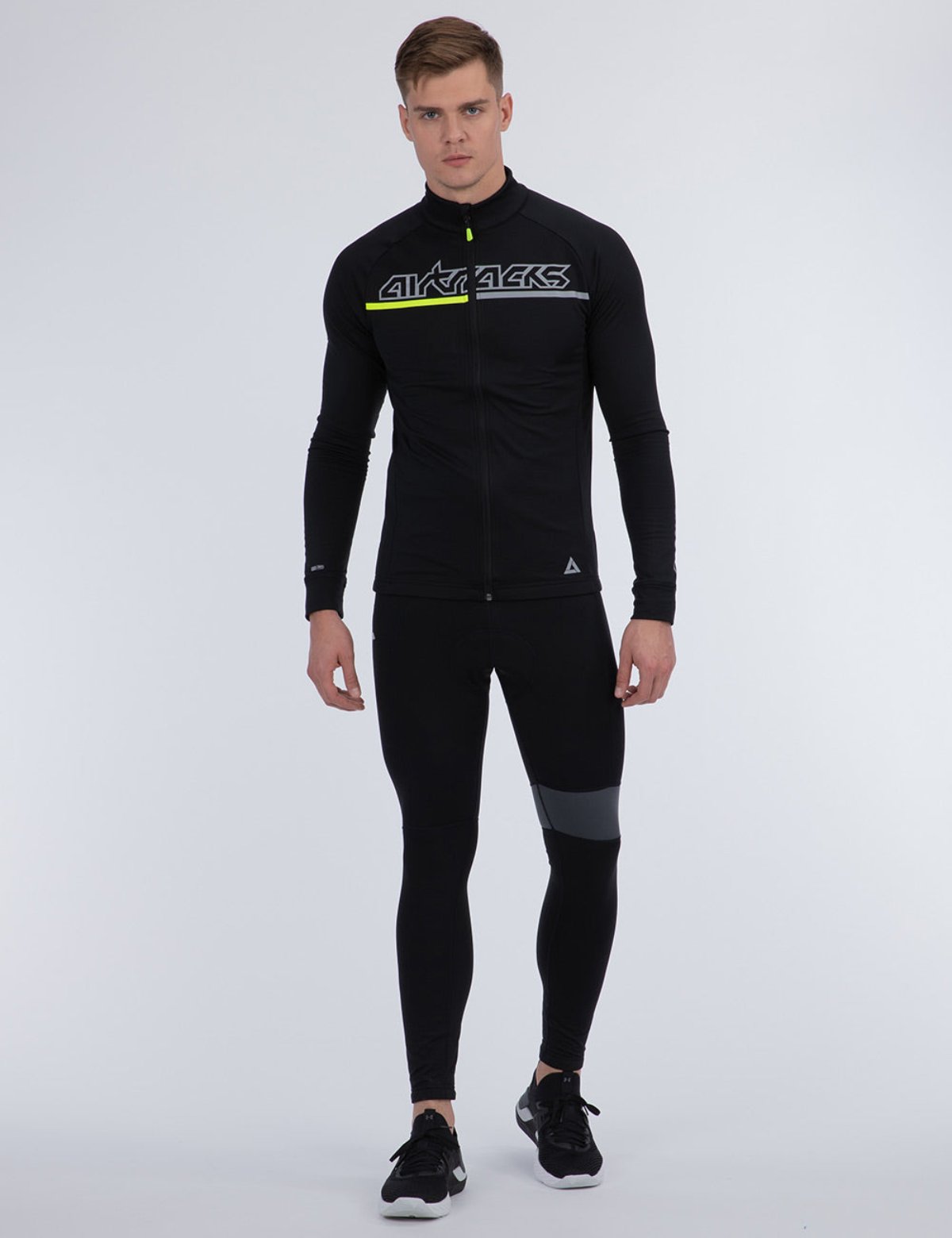 Herren Winter Thermoradtrikot Set (2-tlg.) Pro Team Fahrradtrikot Langarm+Trägerhose Lang Schwarz Grau