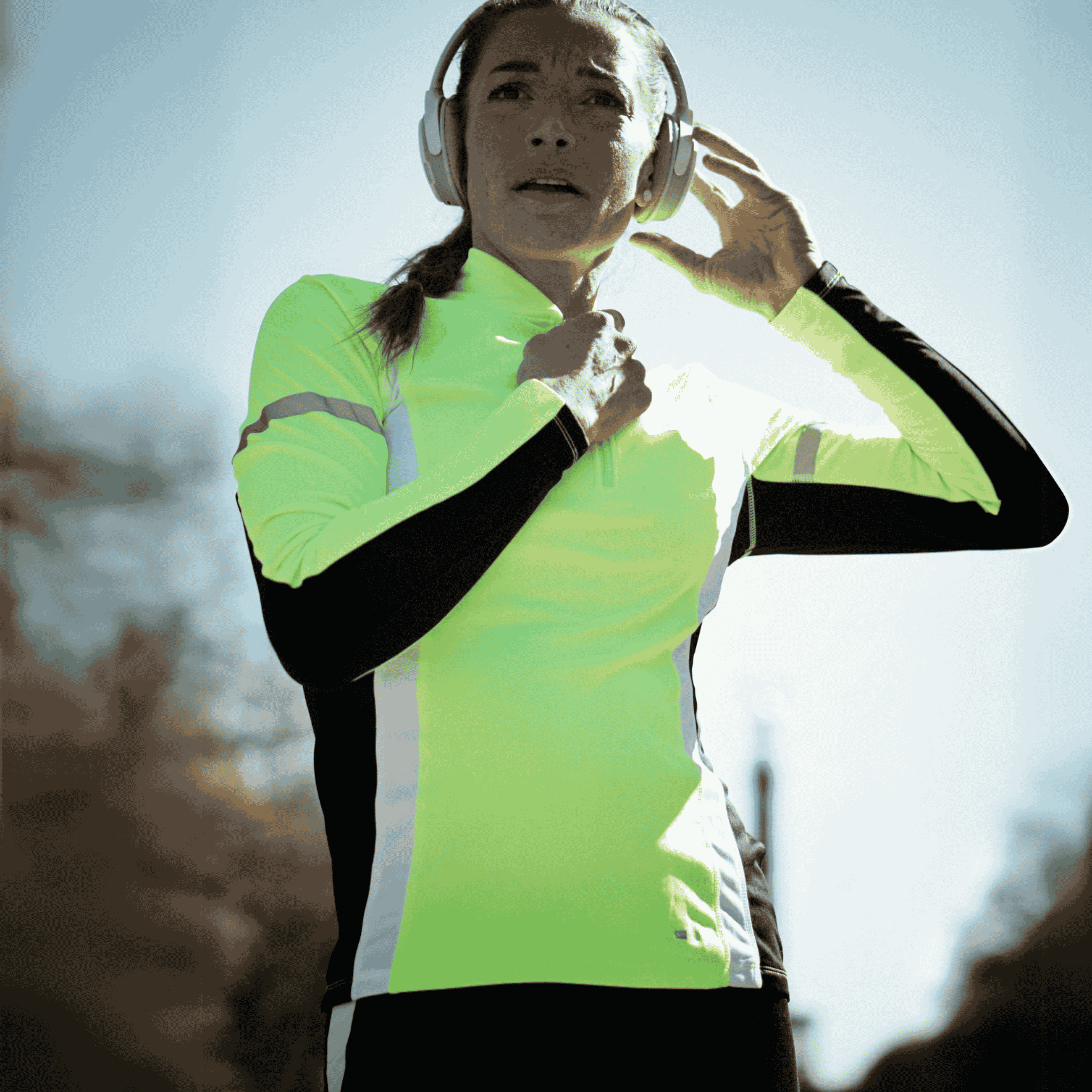 Damen Winter.Laufset Thermo Laufhose Tight Lang + Thermo Laufshirt Langarm - Schwarz-Neon