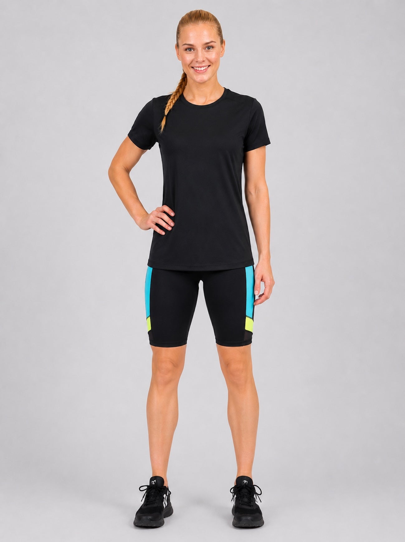 Pantalon de fitness pour femmes - Pantalon de course court noir de néon noir décot