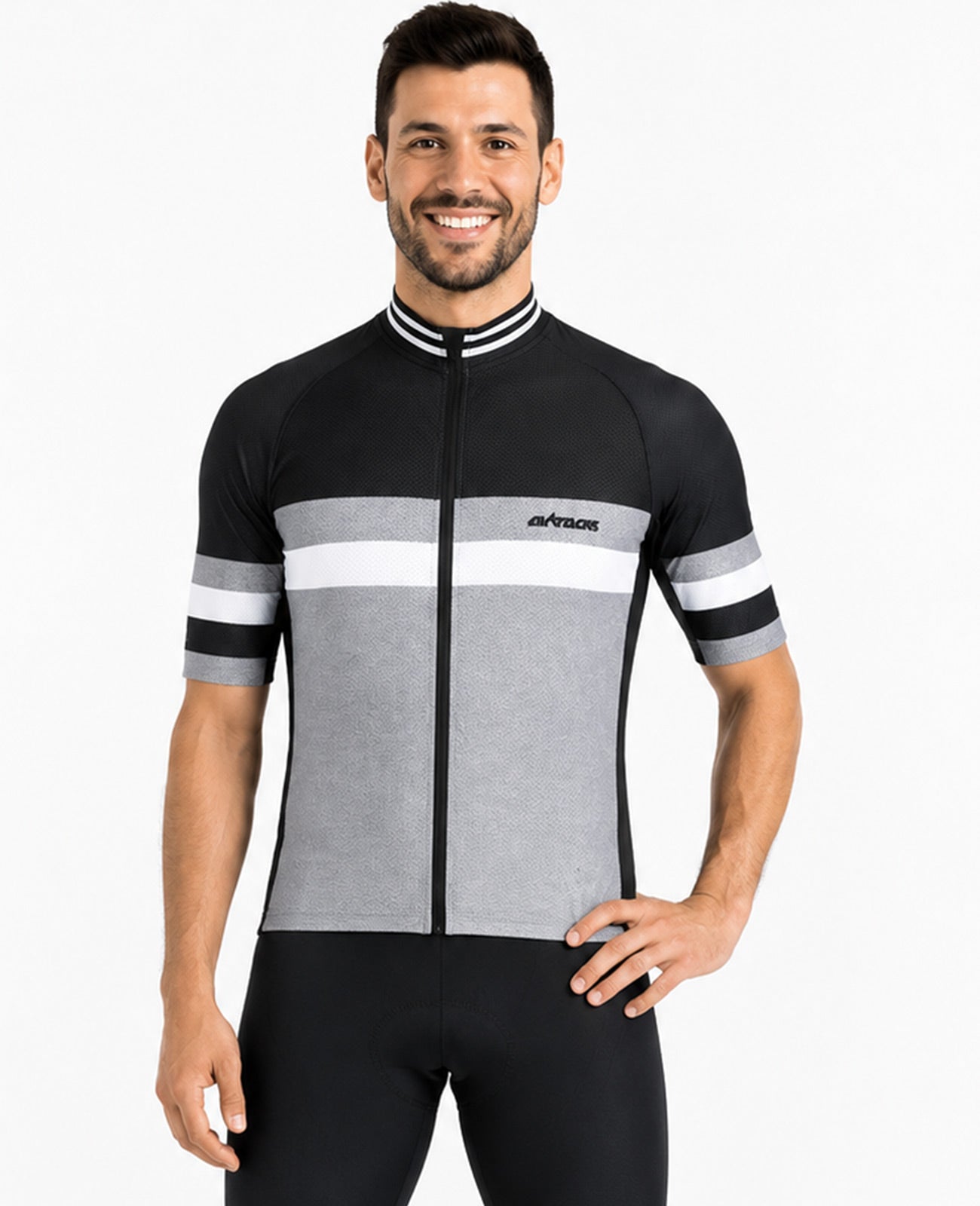 Braccio corto in maglia da uomo per linea III nero e grigio