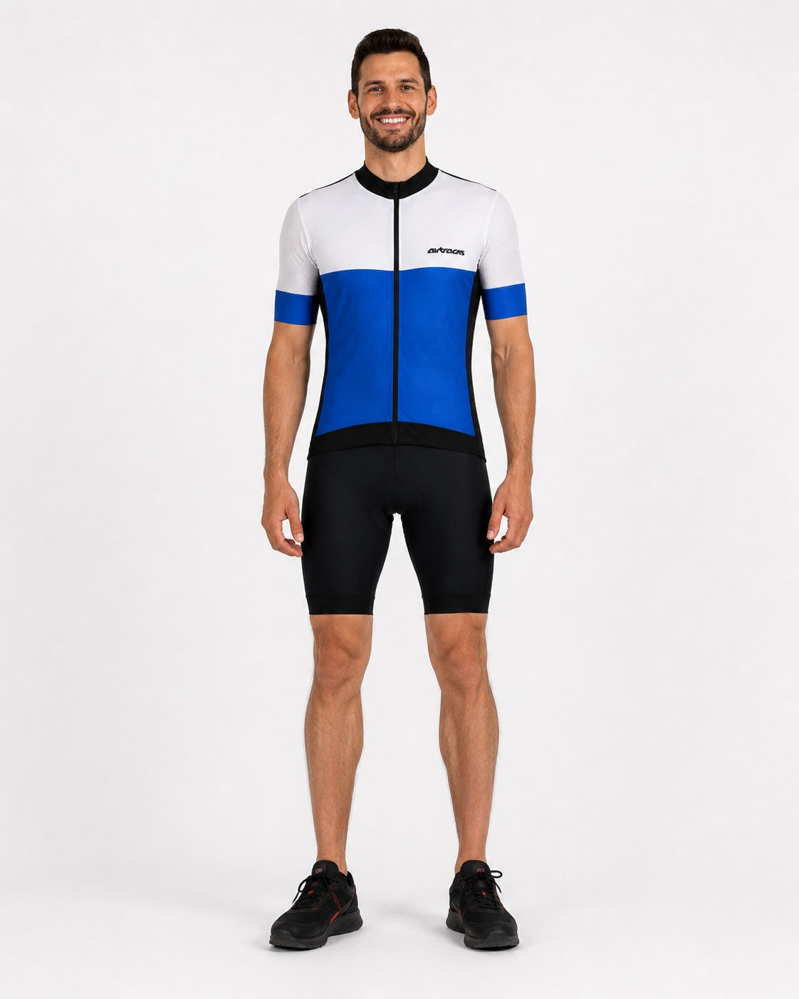 airtracks fahrradbekleidung Men's bicycle jersey short arm per team line III blue white