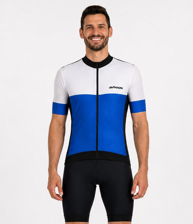 Men's bicycle jersey short arm per team line III blue white