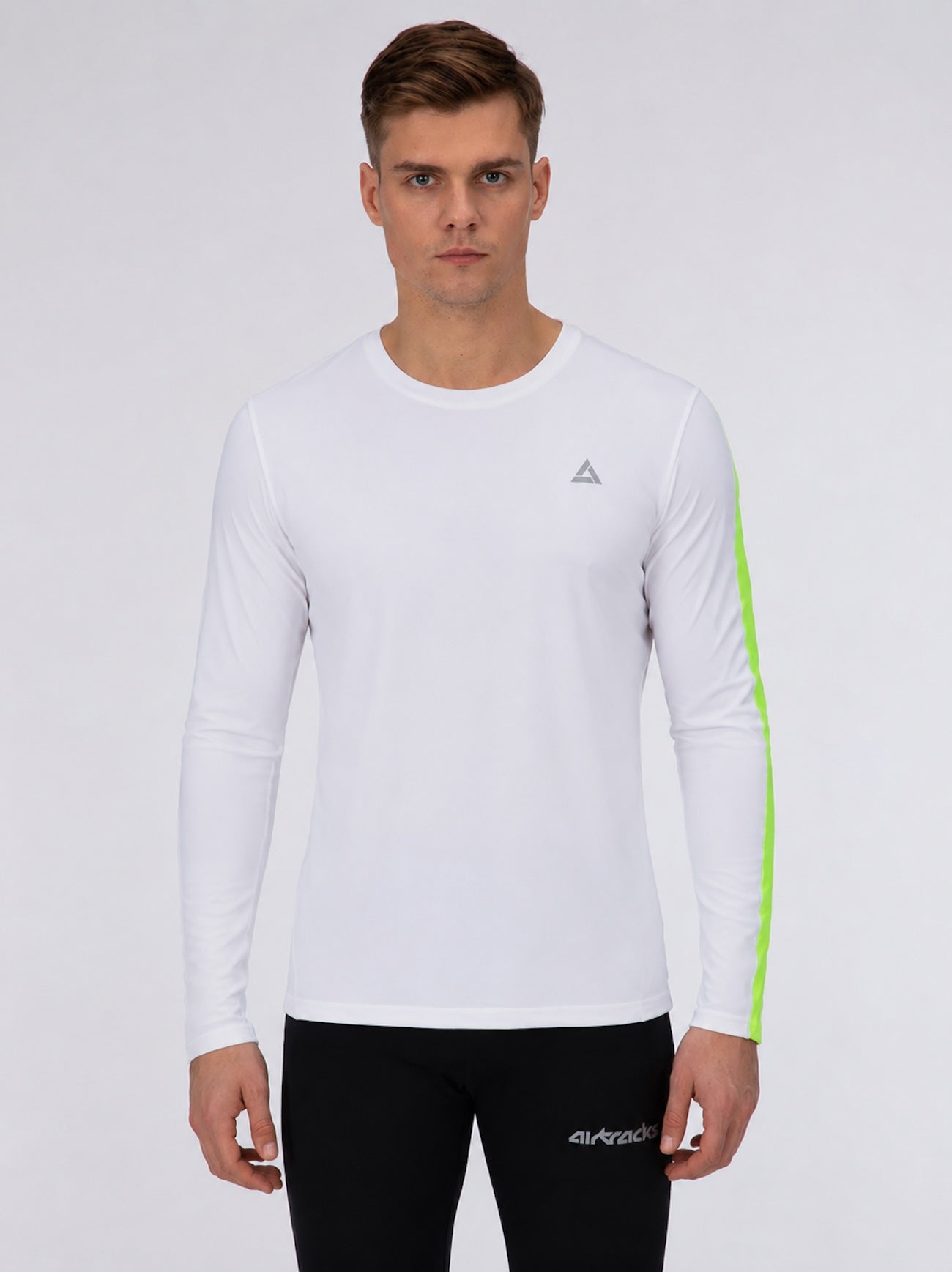 Men's functional running shirt long arm per line white neon