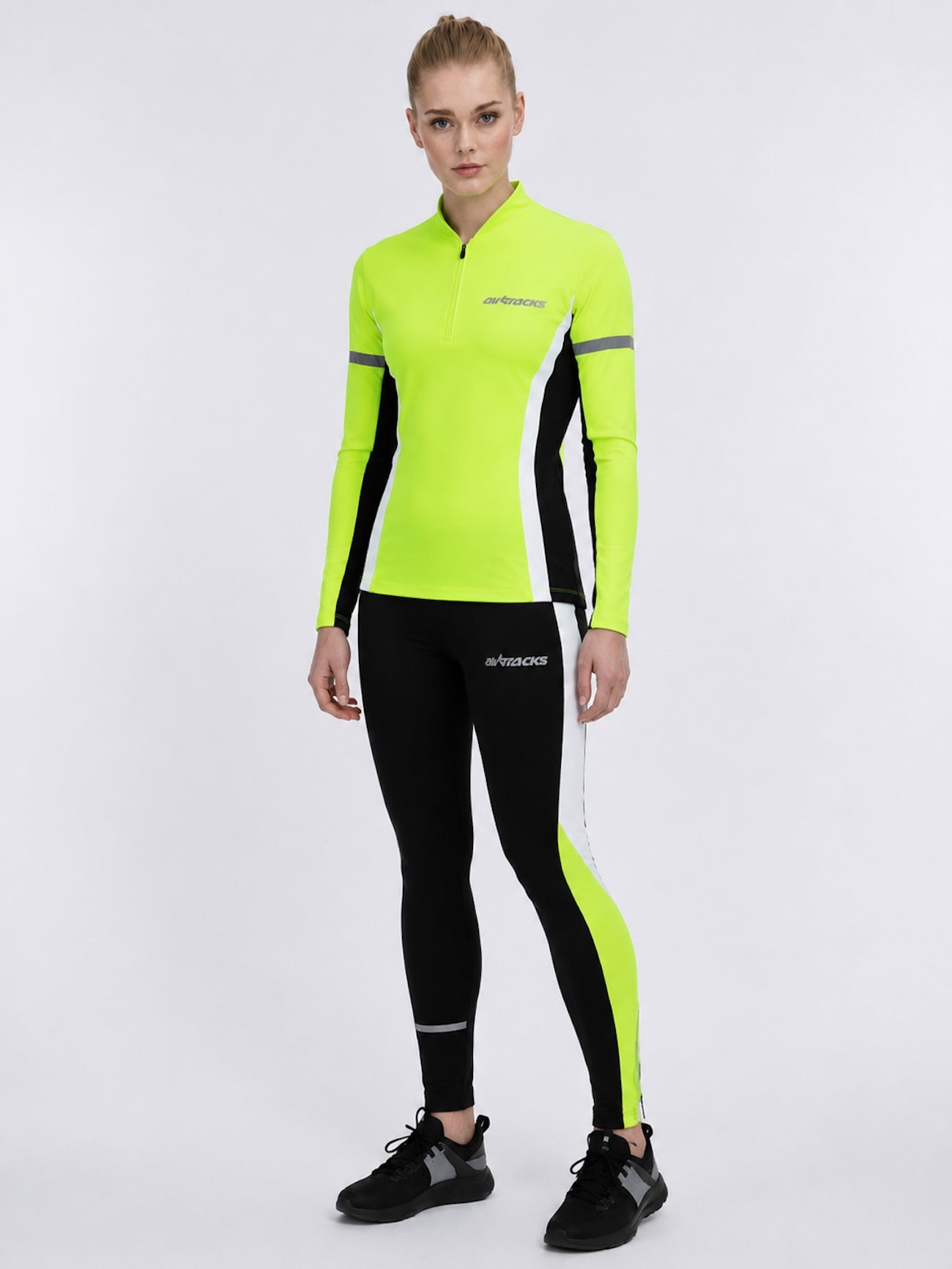 Ladies Thermo running trousers Tight Lang Black Neon