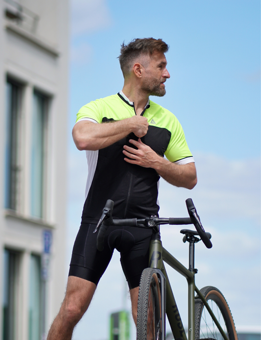 Radtrikot set fiets voor heren duurt korte mouw per t II + draagbroek kort per zwarte neon