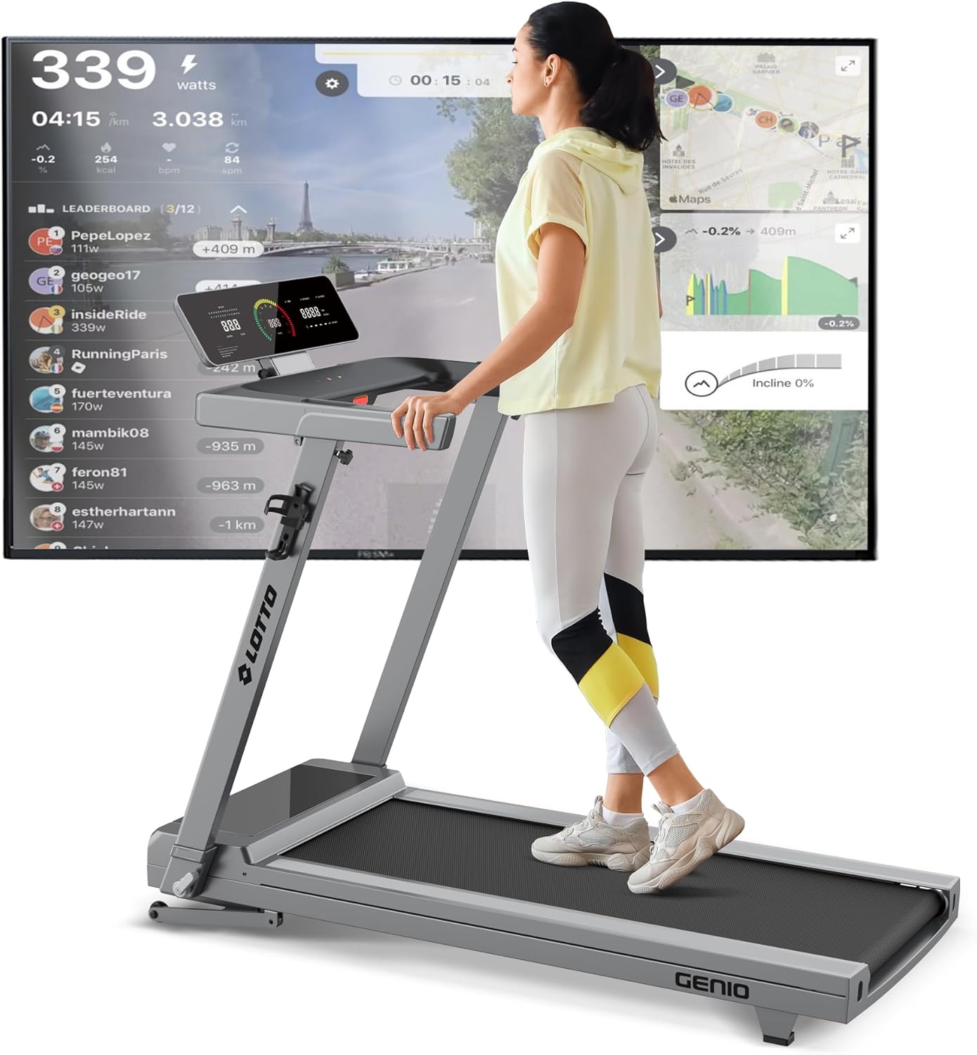 Lotto Genio cinta de correr plegable de hasta 100 kg Bluetooth 1-16 km/h 125x45 cm