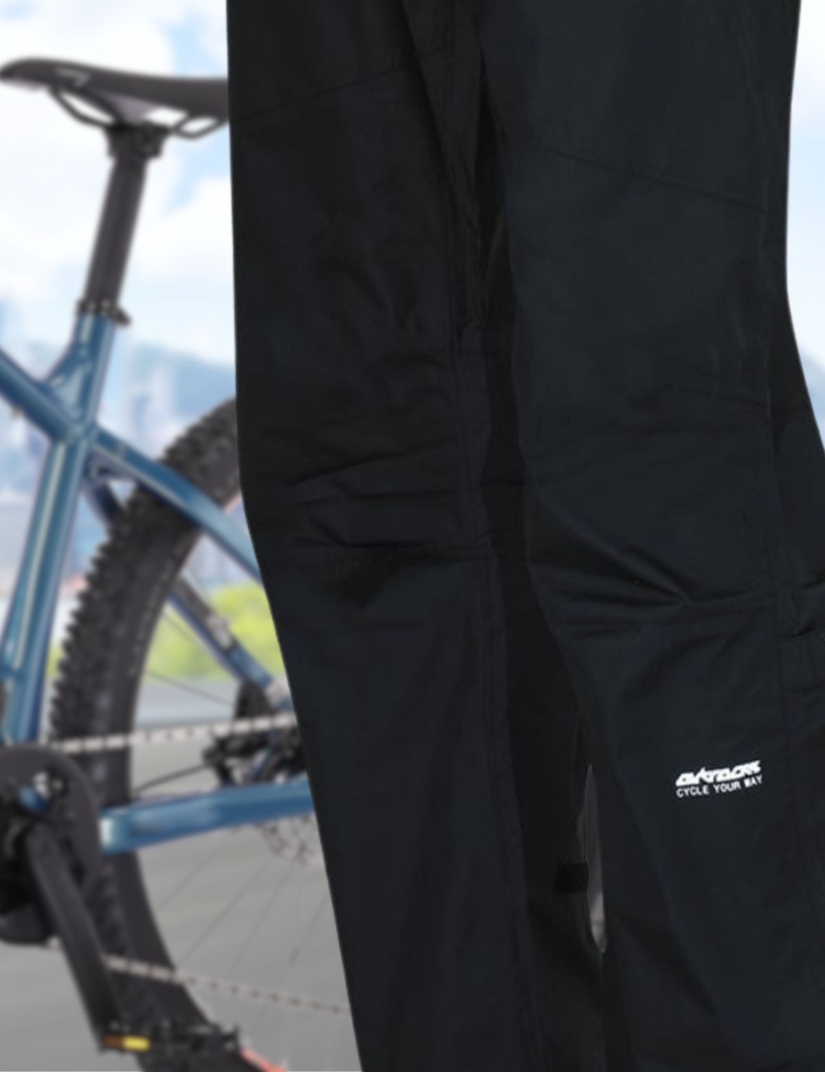 Pantalones de lluvia para hombres - Pantalones de bicicleta negra de línea de confort