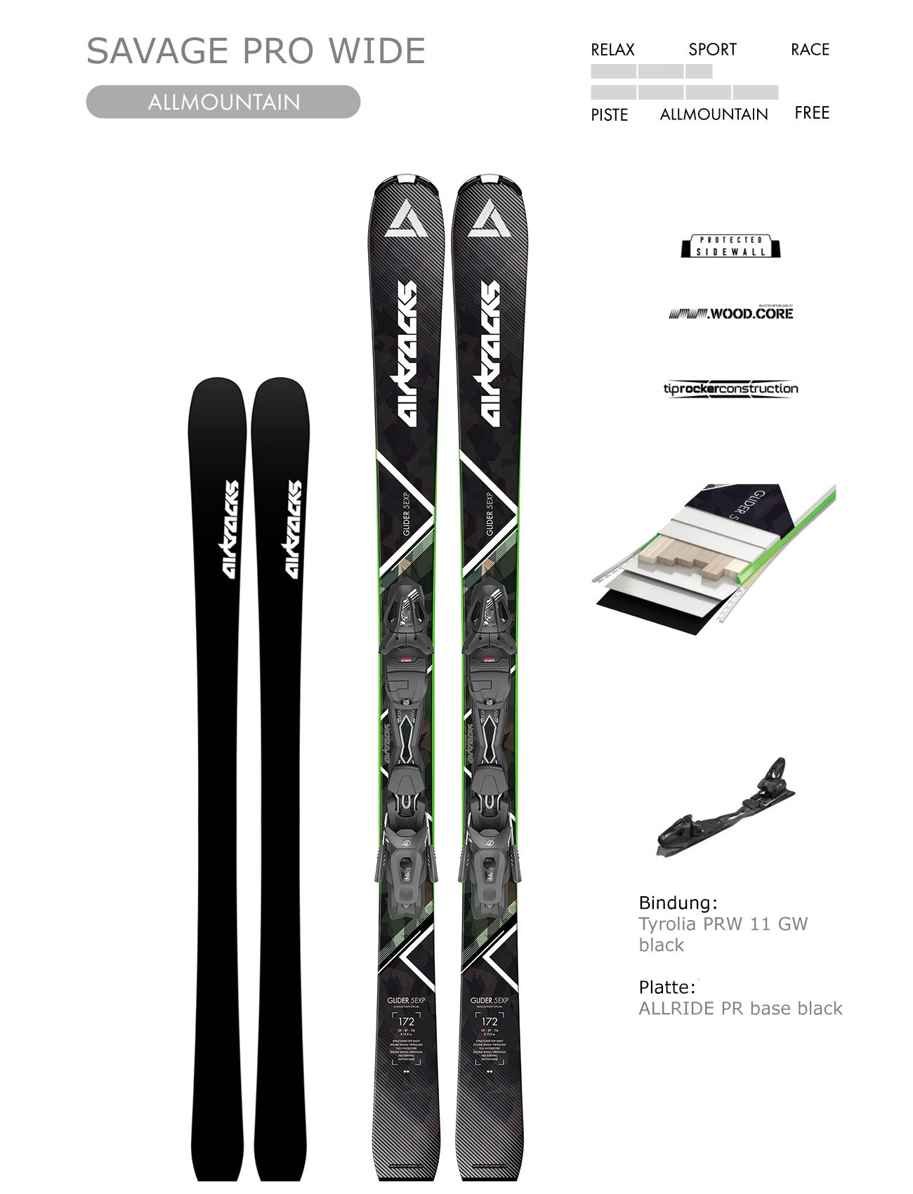 Esquis de Pista  Allmountain Freeride Savage Pro Rocker Wide + Fijación Tyrolia PR 11 GW