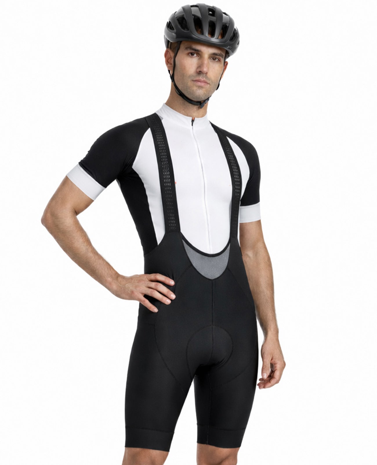 Herren Fahrradhose Kurz Radhose mit Trägern Trägerhose Pro Team Line Schwarz