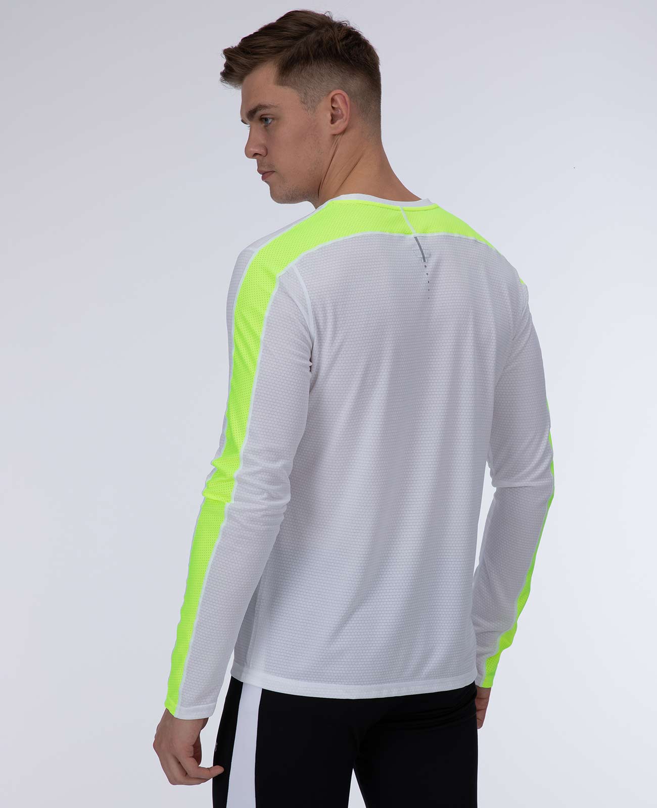 Herren-Funktions-Laufshirt-Langarm-Pro-Line-Weiss-Neon-2