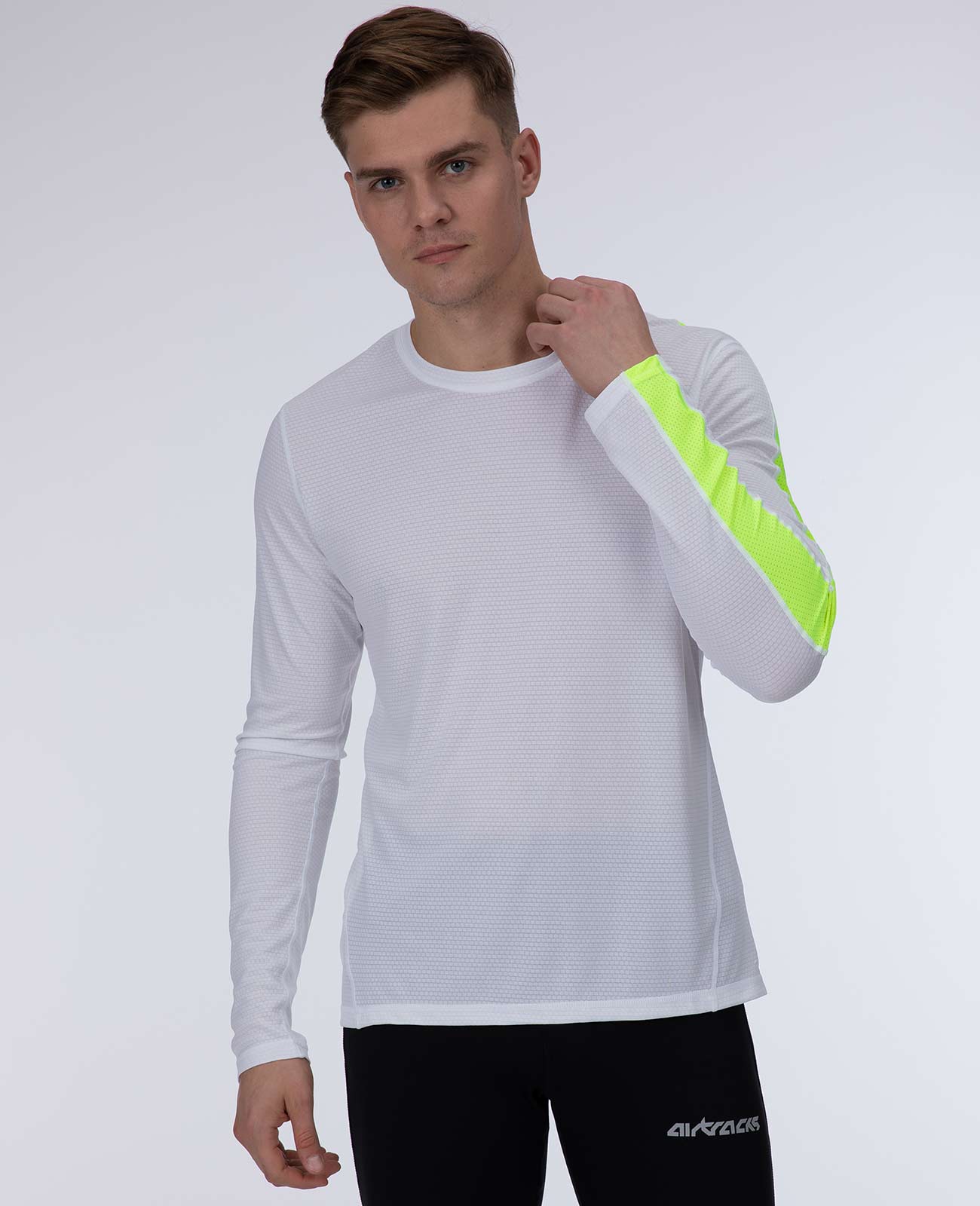 Herren-Funktions-Laufshirt-Langarm-Pro-Line-Weiss-Neon-3