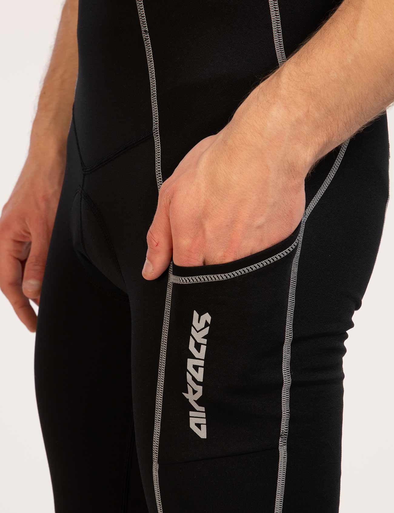 Herren-Thermo-Fahrradhose-Lang-Tragerhose-Pro-Schwarz-Silber-4