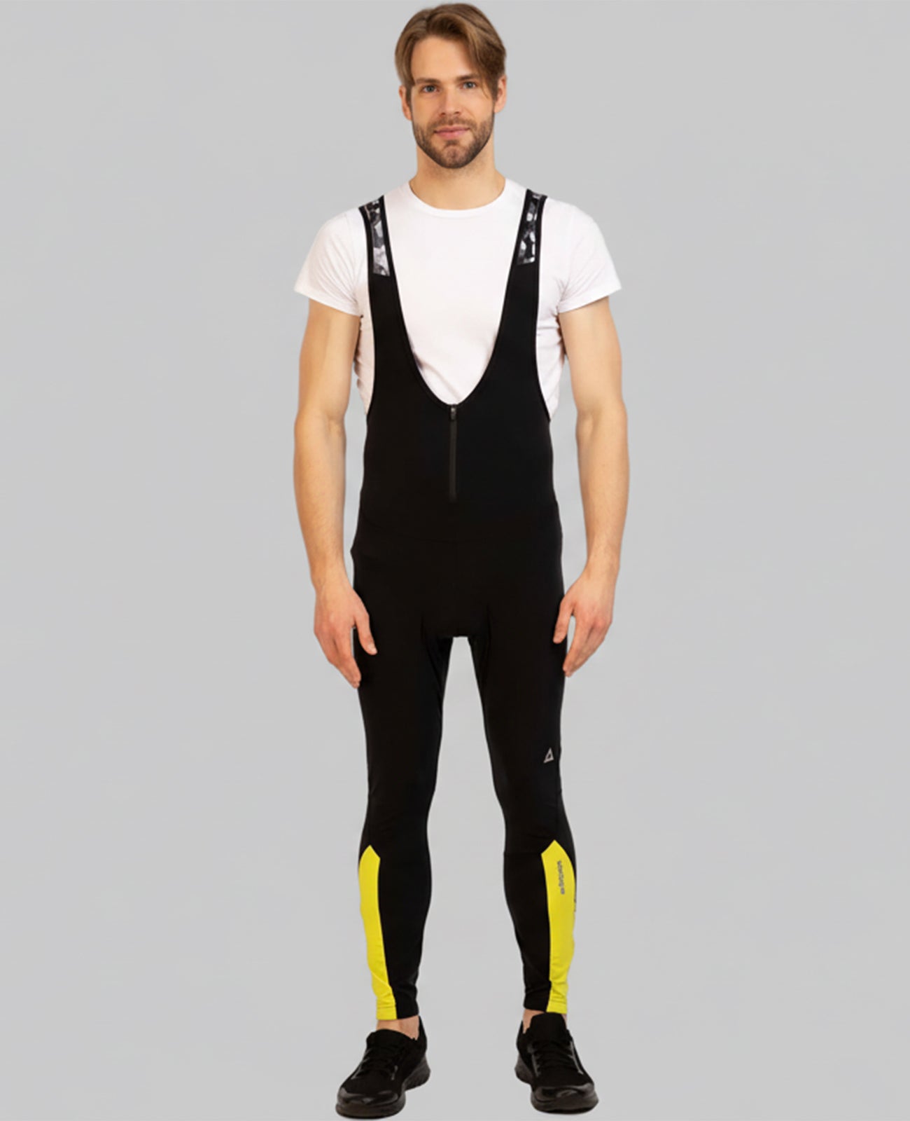 Herren Thermo Fahrradhose Lang Trägerhose Pro Team Schwarz-Neon