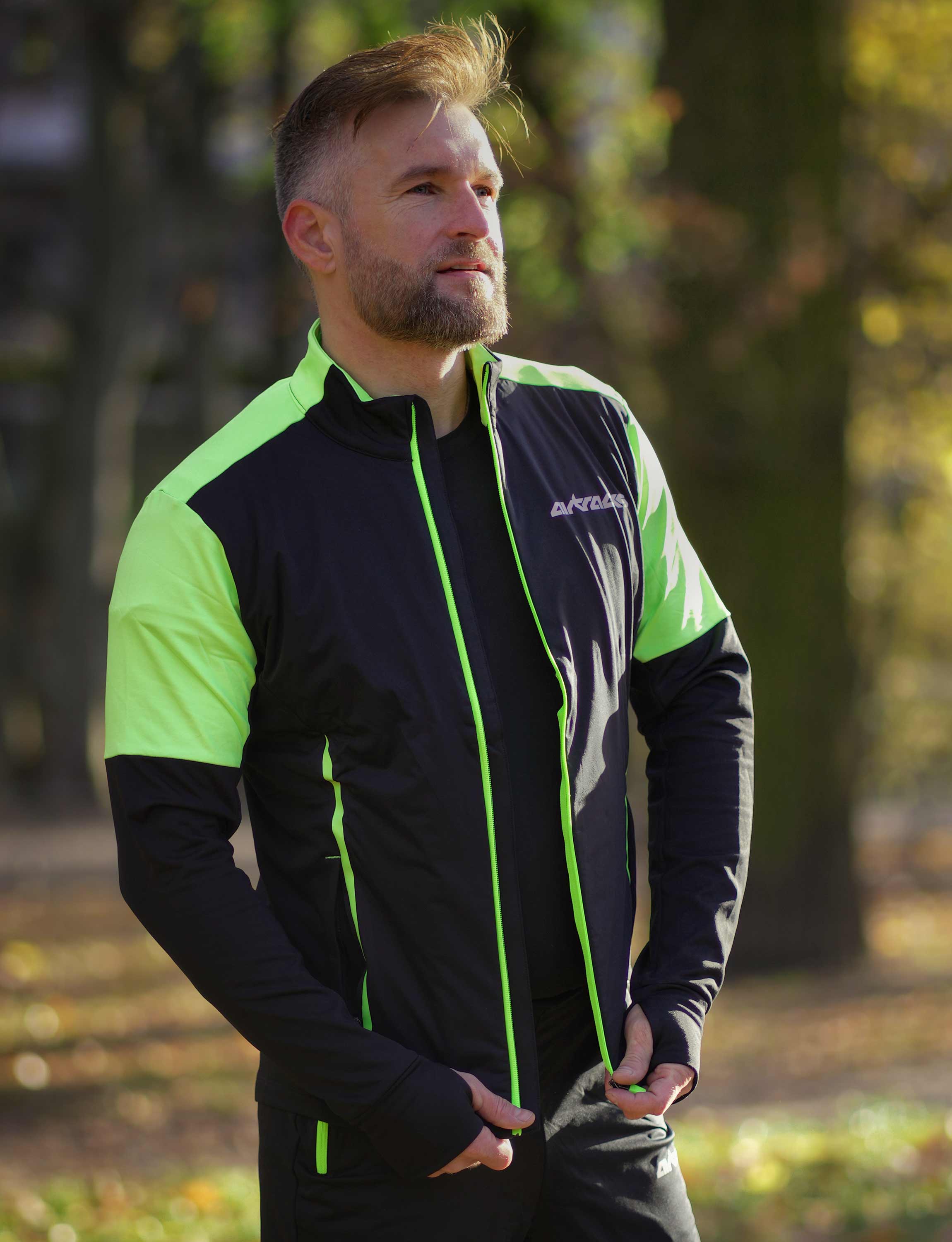 Herren-Thermo-Winter-Jacke-Funktions-Laufshirt-Langarm-Sweatshirt-Pro-Line-Schwarz-Neon-2