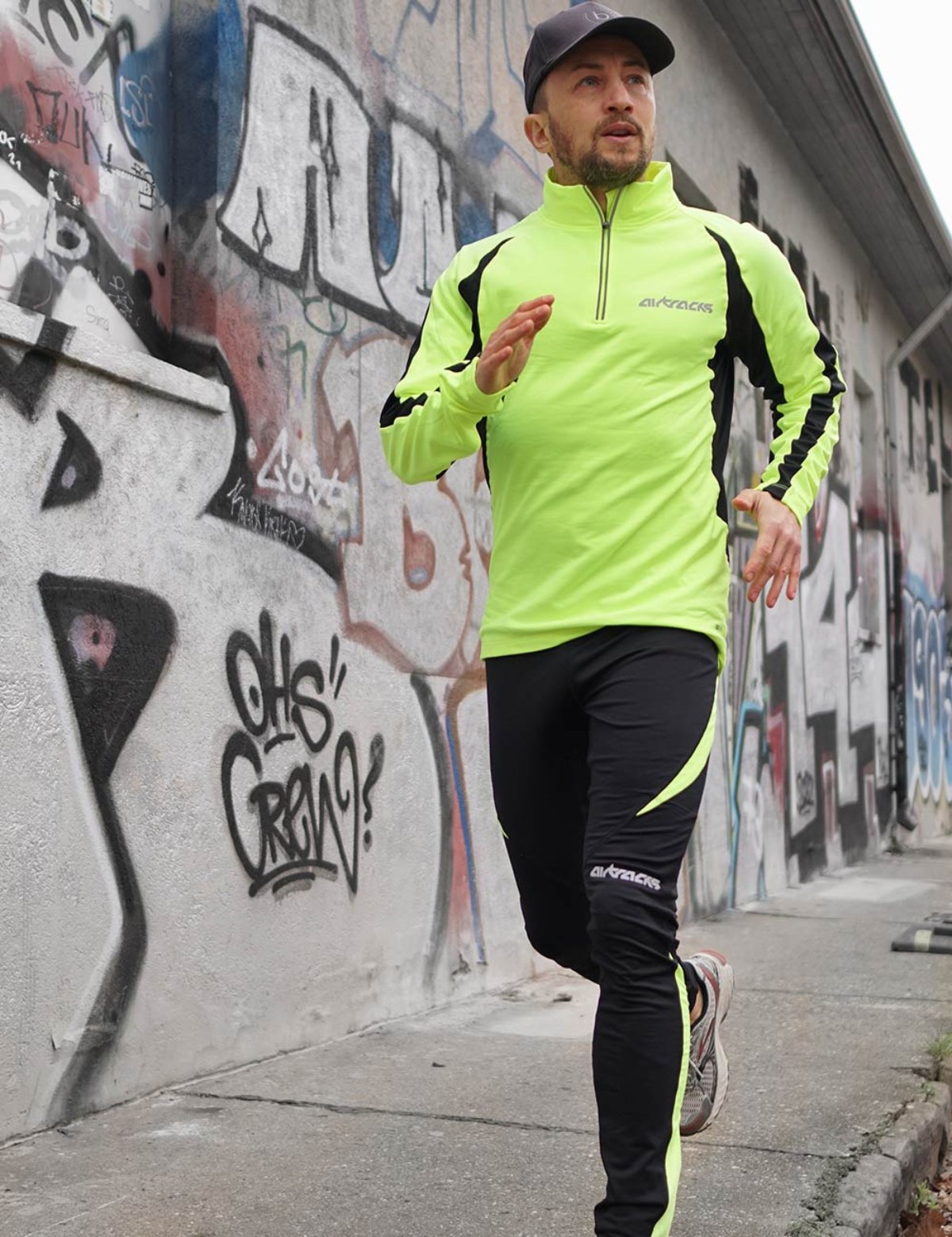 Airtracks set funzionale invernale maschile per - thermo running pang pro + thermo running camicia lunga - maniche per - nero -neon