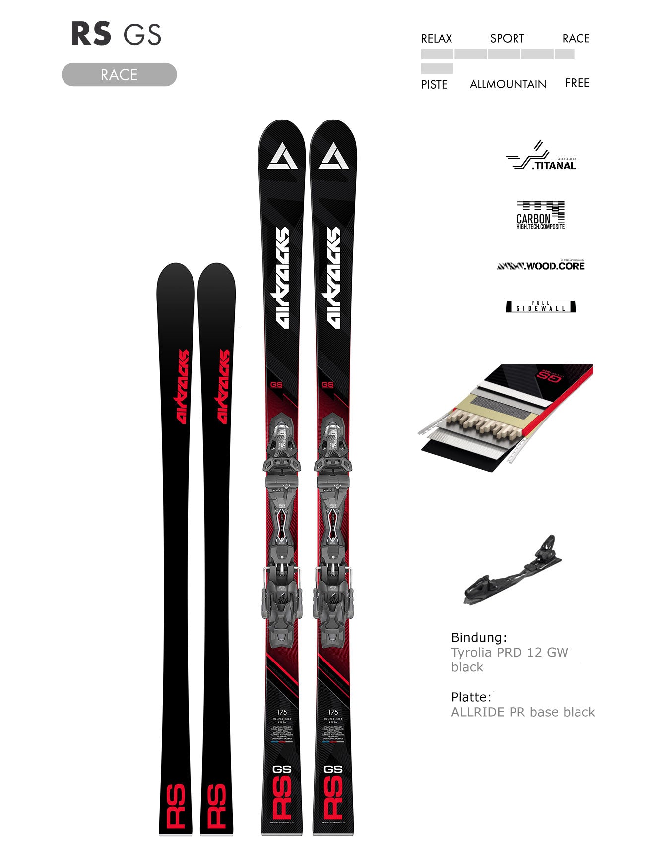 Esquís de Pista RS GS Race Carver Giant Slalom Master Pro + Tyrolia PRW 12 GW 
 