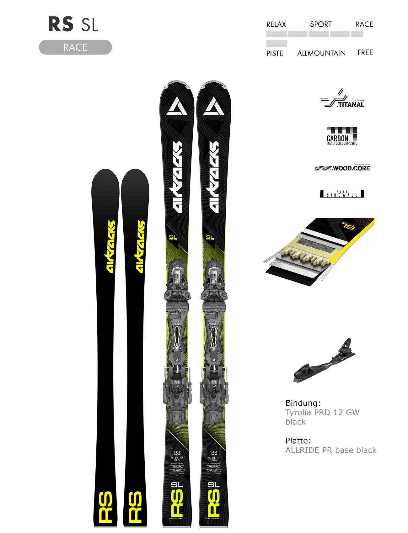 Ski Master Pro RS SL Slalom Race Carver + Fixation Tyrolia PRW 12 GW