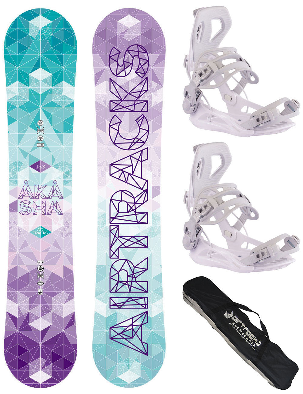 Damen Snowboardset Akasha Zero Rocker + Snowboard Bindung Master Pro W + SB Bag