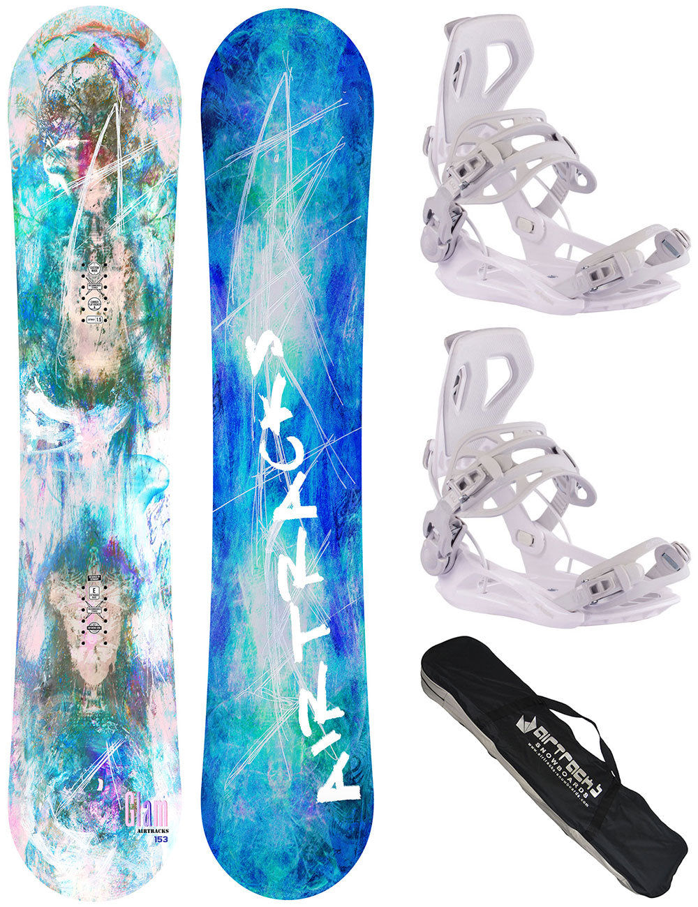 Damen Snowboardset Glam Zero Rocker + Snowboard Bindung Master Pro W + SB Bag