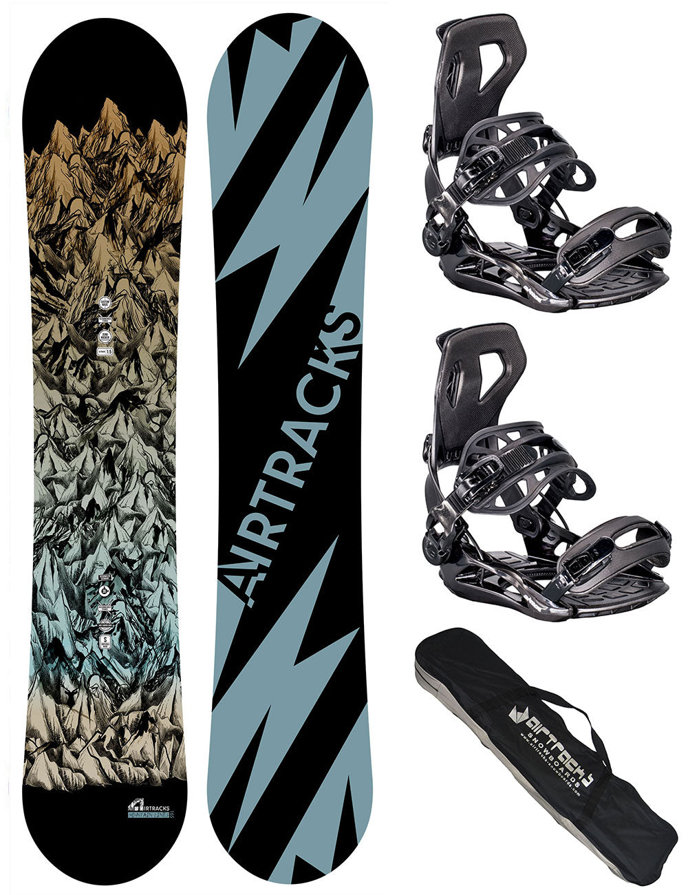 Herren Snowboard Set Mountain Lines + Bindung Master Größe XL + SB Bag