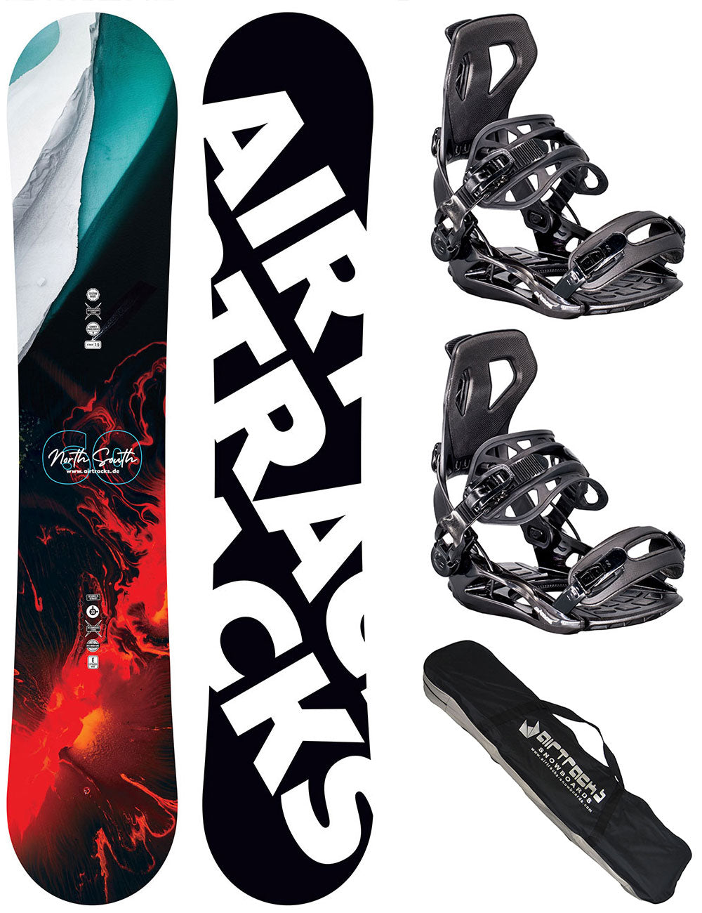 Herren Snowboard Set North South 4 Camber Wide + Bindung Master Größe XL + SB Bag