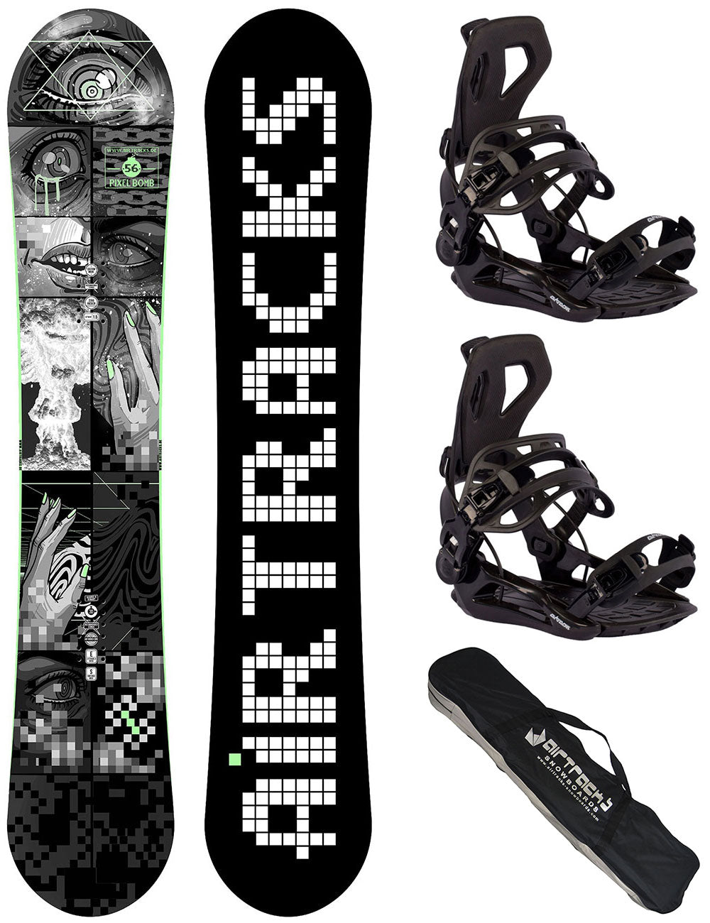 Herren Snowboardset Pixel Bomb Carbon Zero Rocker + Snowboard Bindung Master Pro + SB Bag