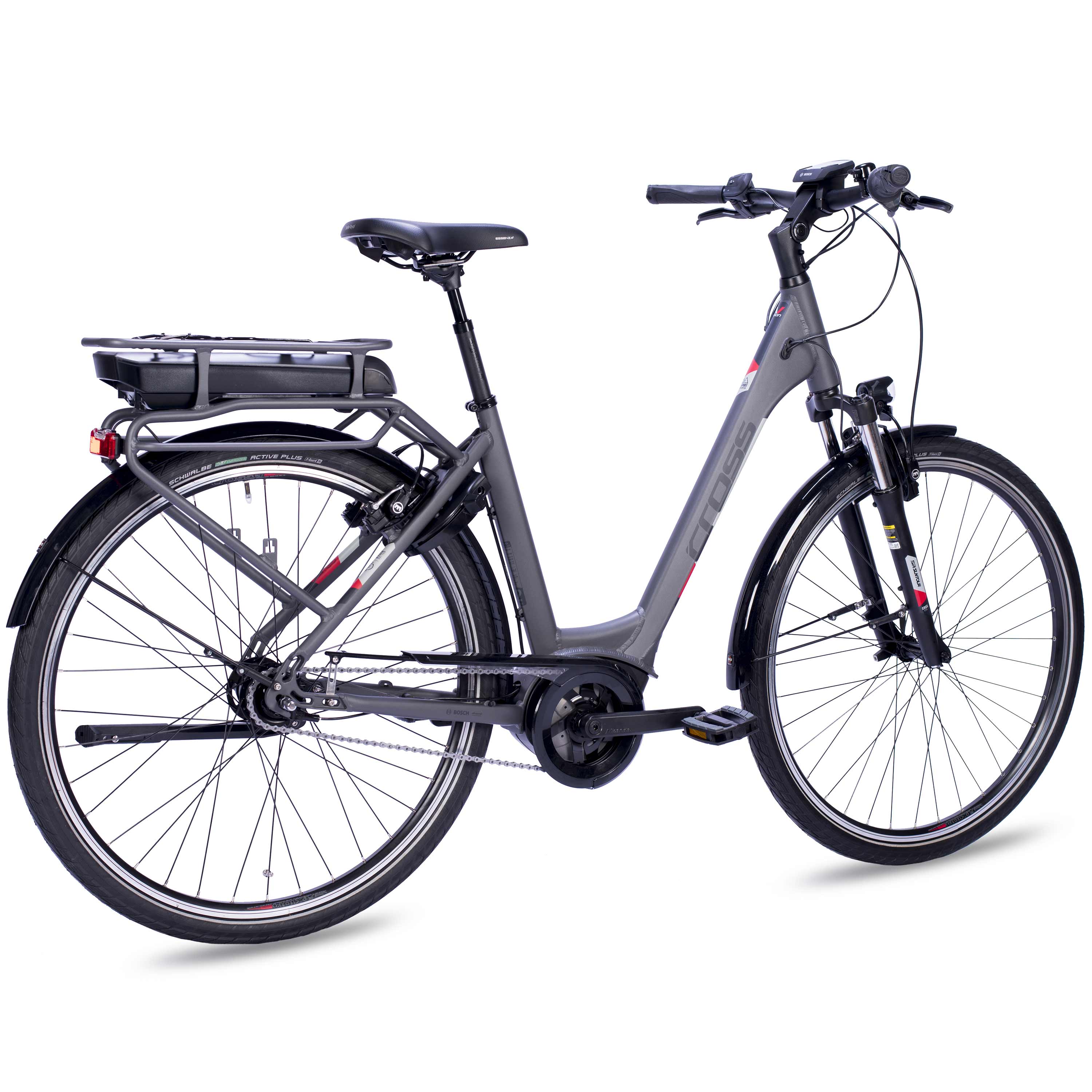 28" E-Bike City Fahrrad V-Tron RACK BOSCH ACTIVE LINE 400 Wh 7 GANG SHIMANO NEXUS RÜCKTRITTBREMSE Schwarz